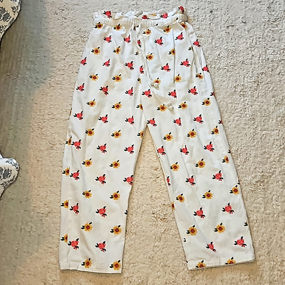 FARM Rio Floral Wide Leg Pants - White, Red, Yellow